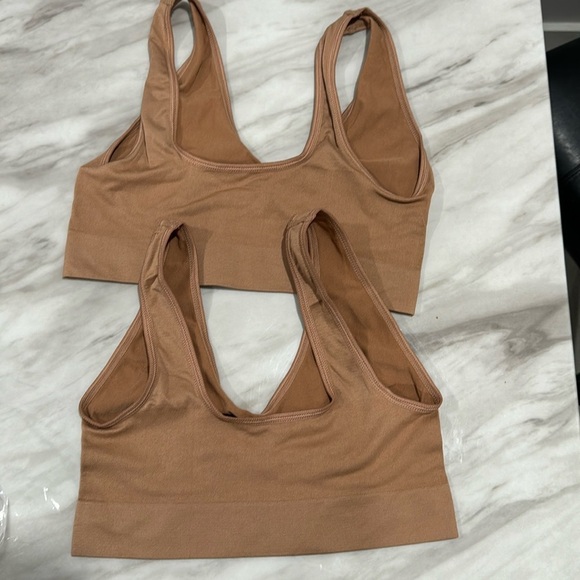 Rhonda Shear Bra Nude Tan Stretchy Seamless Knit Bra Size L 2 pieces - Picture 4 of 5